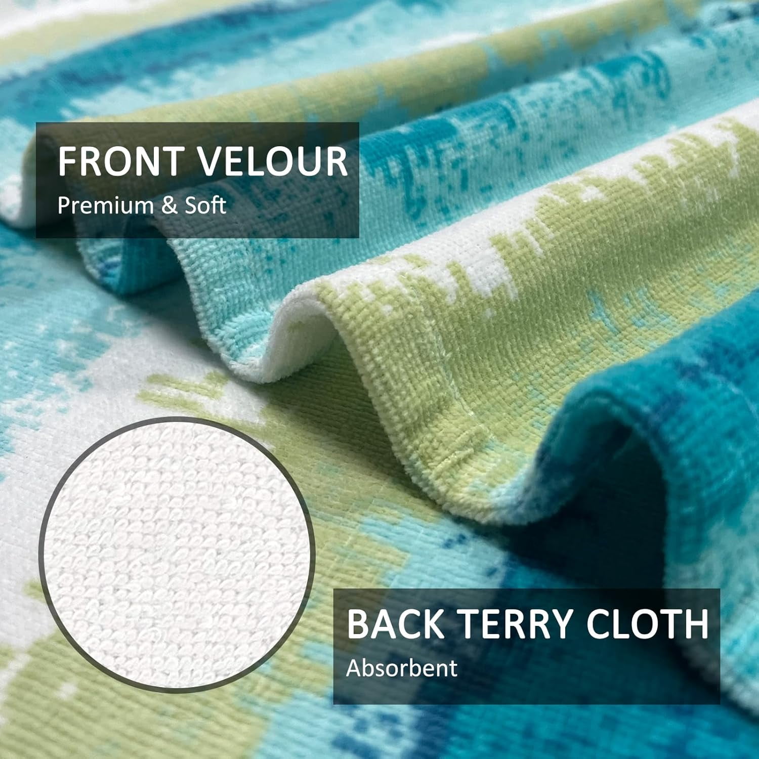 Large Beach Towel Oversized - Cotton Velour  Inch Coast Waves Camo Striped Terry Pool Towel, Soft Swimming Towel for Adults Women Men
