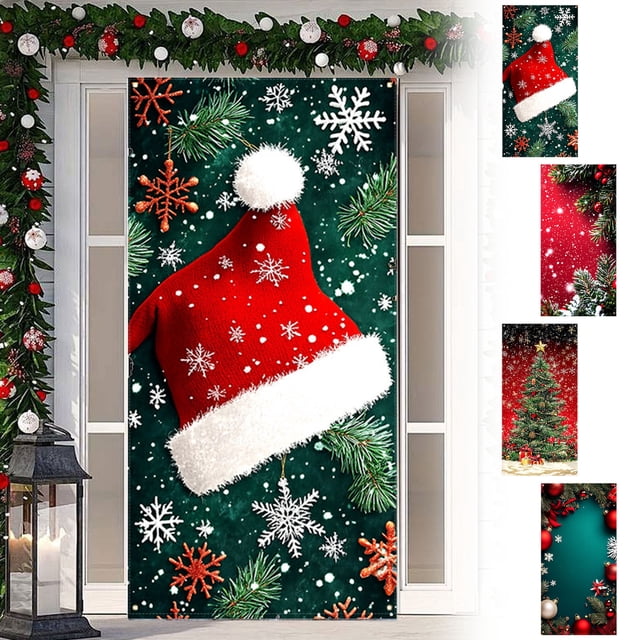 Cortina de Puerta Navideña con Decoración Navideña, Fondo con Escena Navideña