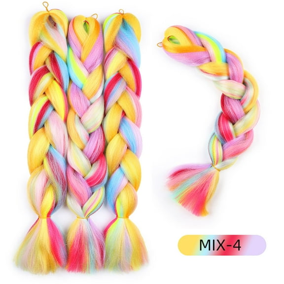 XmhyTop 3 Packs 24 Inch Colorful Braiding Hair Extensions, Ombre Synthetic High-Temperature Resistant Jumbo Braid for Women’s Crochet Braids, MIX-D