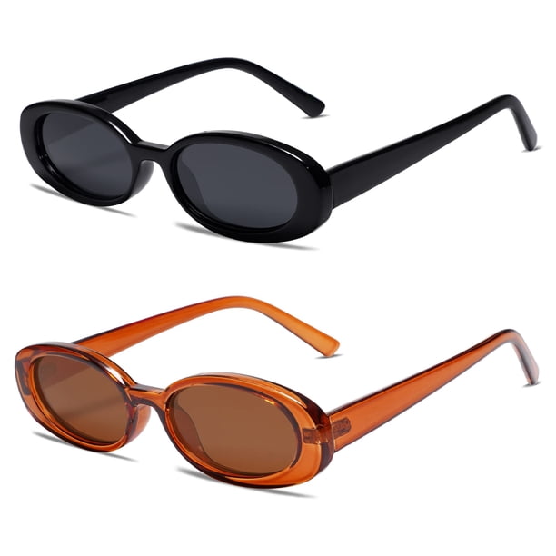 Gafas de sol VANLINKER de los años 90, retro, ovaladas, polarizadas, paquete de 2, negro y marrón