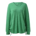 thumbnail image 3 of TIANZEN Women's Solid Color Long Sleeved V Neck Ruffled Loose T Shirt Top For /Summer Womens Athletic Wear, 3 of 3
