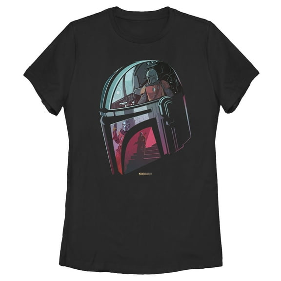 Women's Star Wars: The Mandalorian Helmet Reflection Graphic Tee Black Medium
