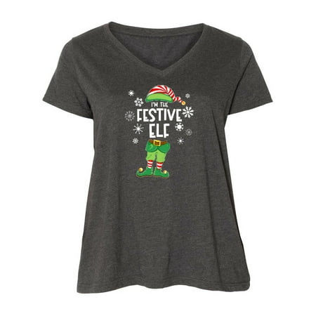 

Inktastic Fun Christmas I m the Festive Elf with Shoes and Hat Women s Plus Size V-Neck