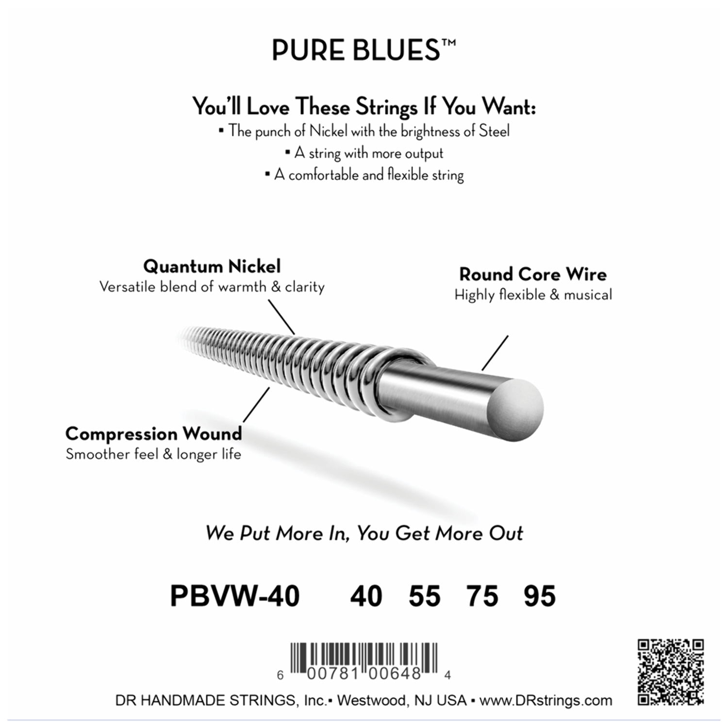 DR Strings Pure Blues PBVW-40 Electric Bass Strings (40-95)