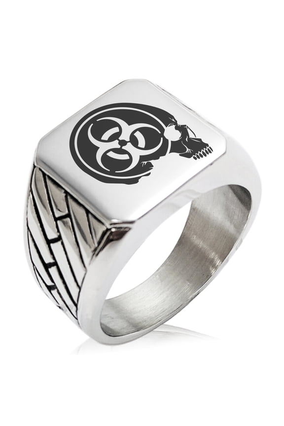 Stainless Steel Biohazard Skull Zombie Geometric Pattern Biker Style Polished Ring