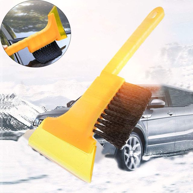 cepillo de nieve duradero Rascador de nieve con cepillo suave 2 en 1 Pala de nieve multifunción para quitar el cepillo de nieve Adecuado para uso de emergencia en invierno, 1 pieza, amarillo