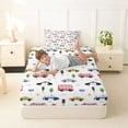 thumbnail image 4 of Castle Fairy Cartoon City Vehicle Print Twin Sheet Sets 3pcs for Teens, Bus Taxi Pattern Bedding for Boys Bedroom, Red White, 4 of 6