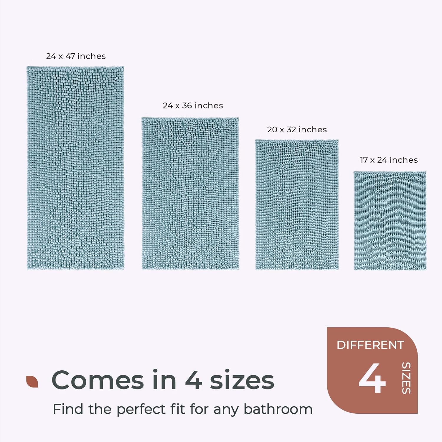 FRESHMINT Chenille Bathroom Rugs Mat 32'' x 20'' Non-Slip Bath Mat for Bathroom Floor & Bathtub, Washable Soft Shower Shag Bath Rugs, Durable Fluffy Thick Water Absorbent Microfiber Shower Mat, Blue