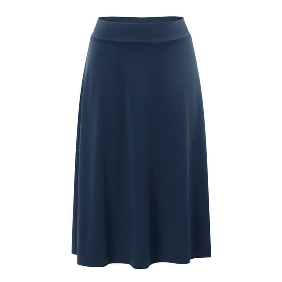 XIAONU Womens A-Line Midi Skirt Stretch Knit Flowy Skirt Comfortable Casual Simple Office Skirt