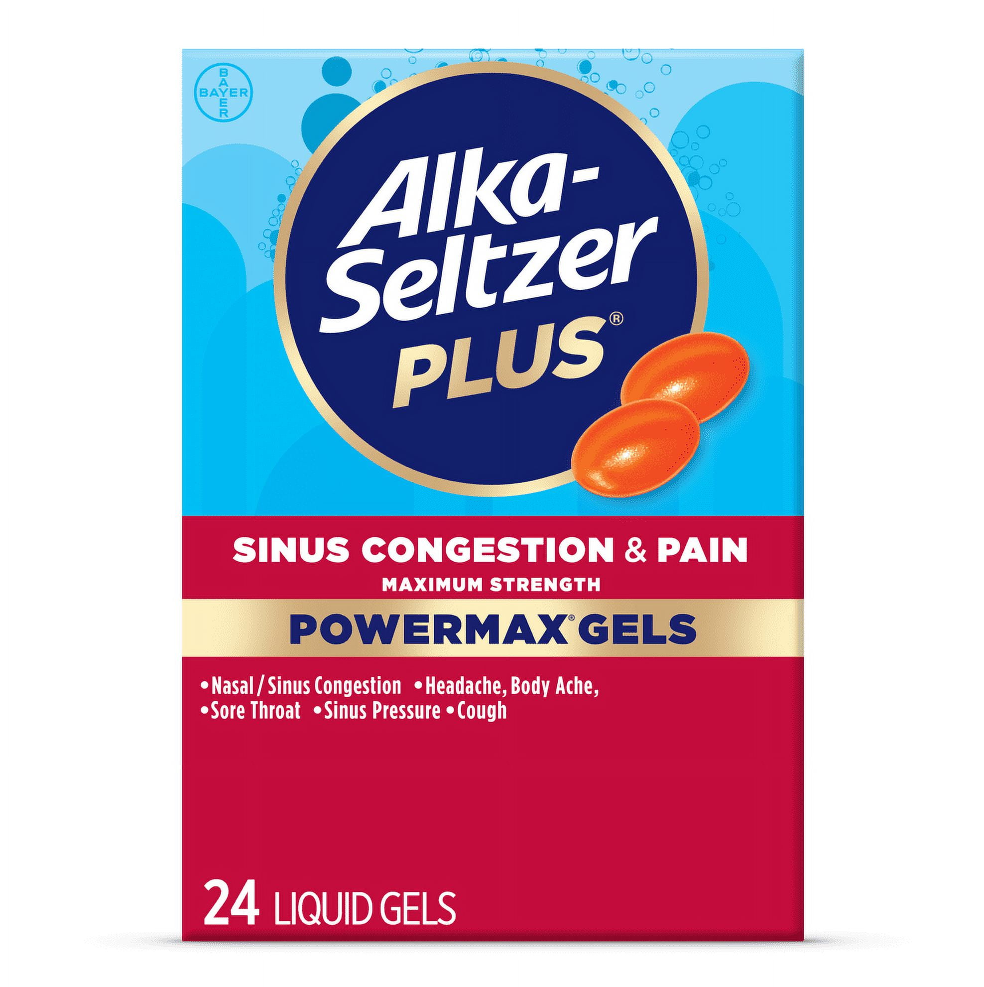 Alka-Seltzer Plus Powermax Sinus & Cold Medicine, Liquid Gels, 24