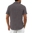 thumbnail image 4 of Qwertyu Men's Linen Shirts Short Sleeve Button Up Lightweight Summer Casual Pocket Solid Color Beach Shirts with Pocket Dark Gray XL, 4 of 7