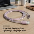 thumbnail image 2 of Powertek MFi Certified USB-A to Lightning Metallic Shine Pastel Charging Cable, 6 ft, Pink, 2 of 6