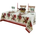 thumbnail image 3 of Christmas Presley Red and White Poinsettia Double Bordered 60 x 120 inch Rectangle Fabric Tablecloth, Holiday Cottage Floral Border Print Table Cover for Dining Party, 3 of 8