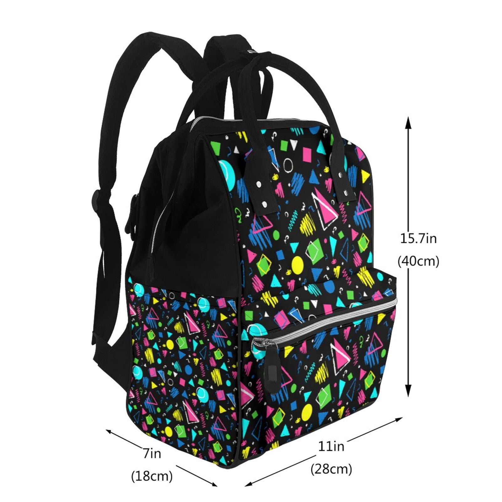 Ratiio Geometric 1980s Styled Mummy Backpack - Waterproof Twill Canvas, Large Capacity Diaper Bag with Multiple Pockets and Adjustable Straps