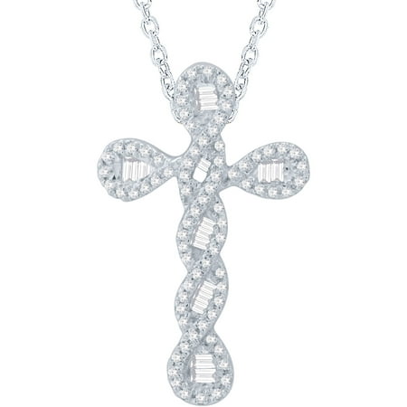 1/2 Carat T.W. Diamond 10kt White Gold Cross Pendant, 18 Chain