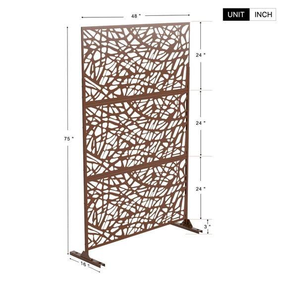 Neutypechic Decorative Privacy Screen Outdoor Divider with Stand Metal Corten Steel 76" x 47.2" x 15.7" Brown