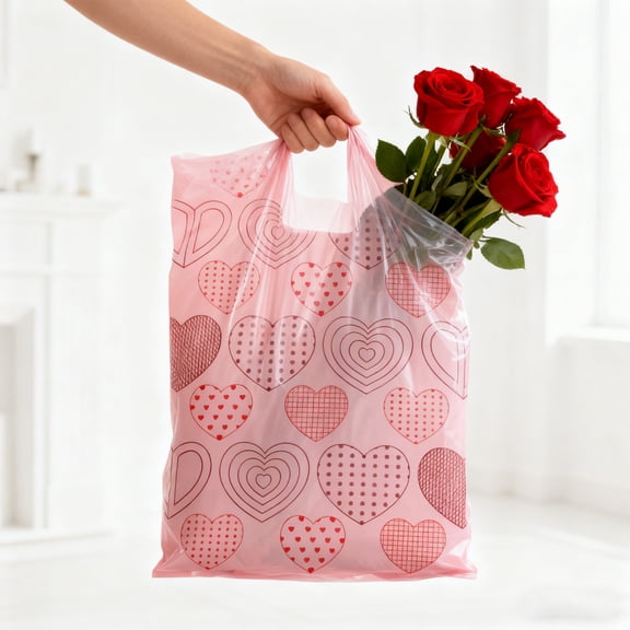 Valentines Day Gifts,Valentines Day Decorations,Outdoor Valentines Decorations,Day Handbag Romantic Heart Print Candy Bag Festival Declaration Gift Bag(50 Gift Bags 60 Ties)
