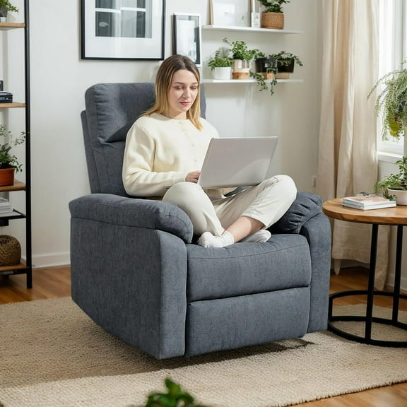 Resenkos Wide Recliner Chair, Overstuffed Swivel Rocker, Single Sofa with Footrest, Quick Assembly, Pocket Spring, Composite Wood, Gray