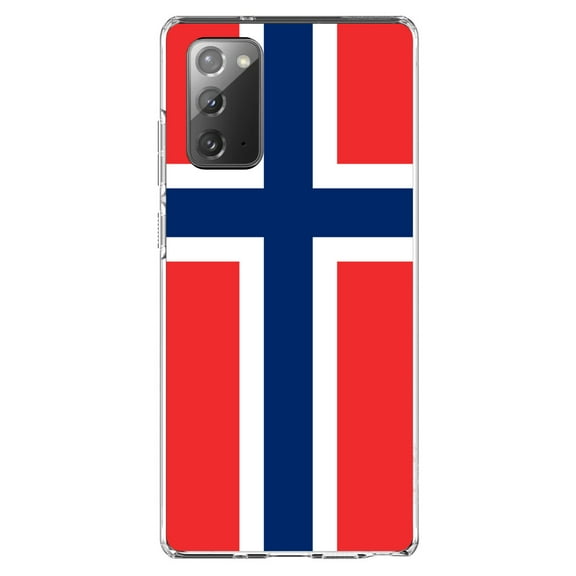 DistinctInk Clear Shockproof Hybrid Case for Samsung Galaxy Note 20 (6.7" Screen) - TPU Bumper, Acrylic Back, Tempered Glass Screen Protector - Norway Flag Red White Blue - Norway
