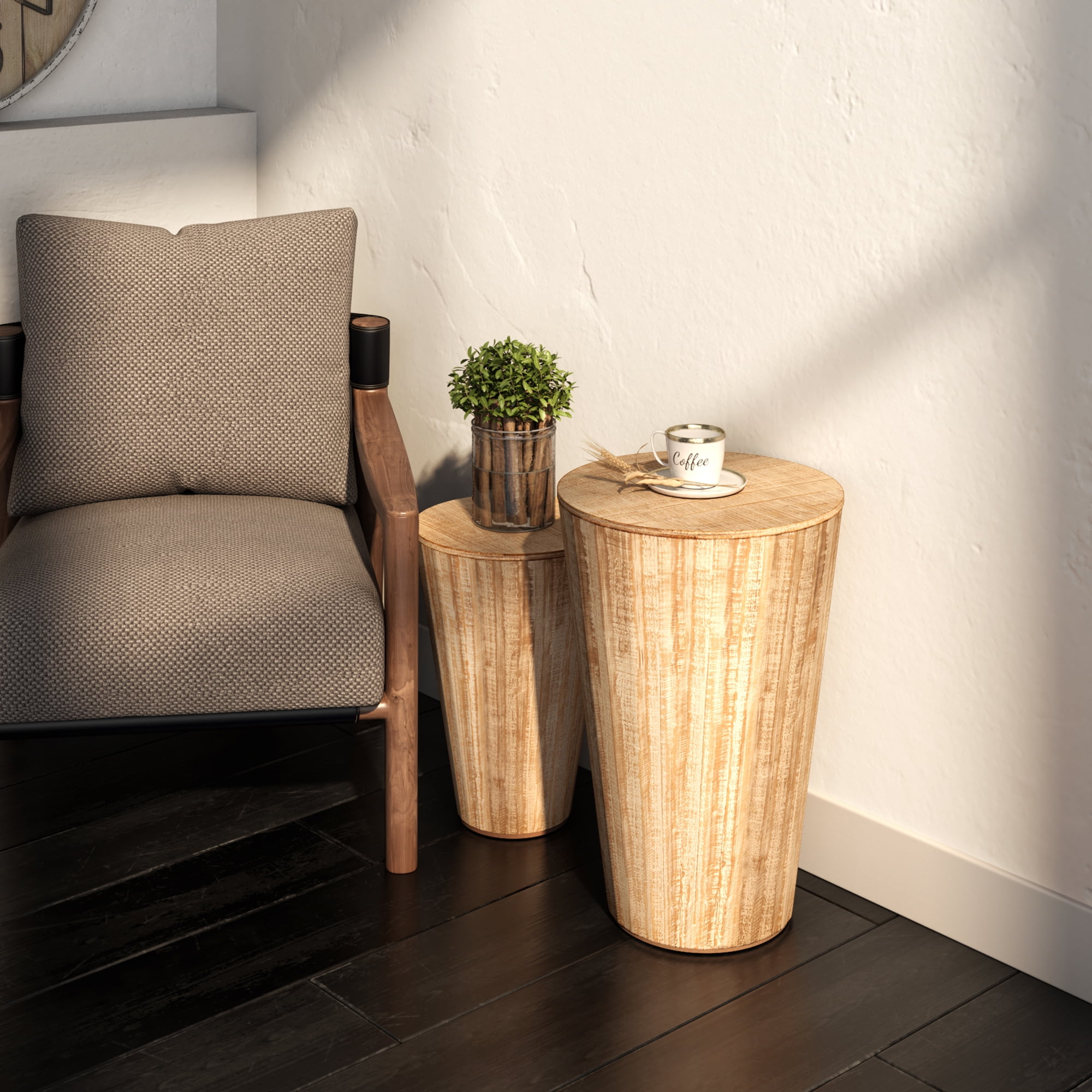 COZAYH Farmhouse Nesting Barrel Side Table, Rustic Space Saving Storage End Table Set with Removable Lid for Living Room, Bedroom, Dining Room, Natural Distressed Finish