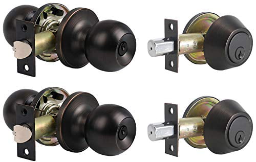 Keyed on The Outside and a Thumb Turn on The Inside Oil Rubbed Bronze KNOBWELL Entrance Door Lever Lockset with Matching Single Cylinder Deadbolt Combo Keyed Alike