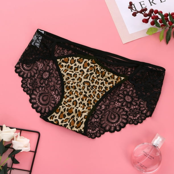 Flywake Savings Clearance 2023! Womens Underwear Sexy Leopard Printed  Stretch Lace Panties Mid Waisted Tummy Control Bikini Brief Underpants  3-Pack