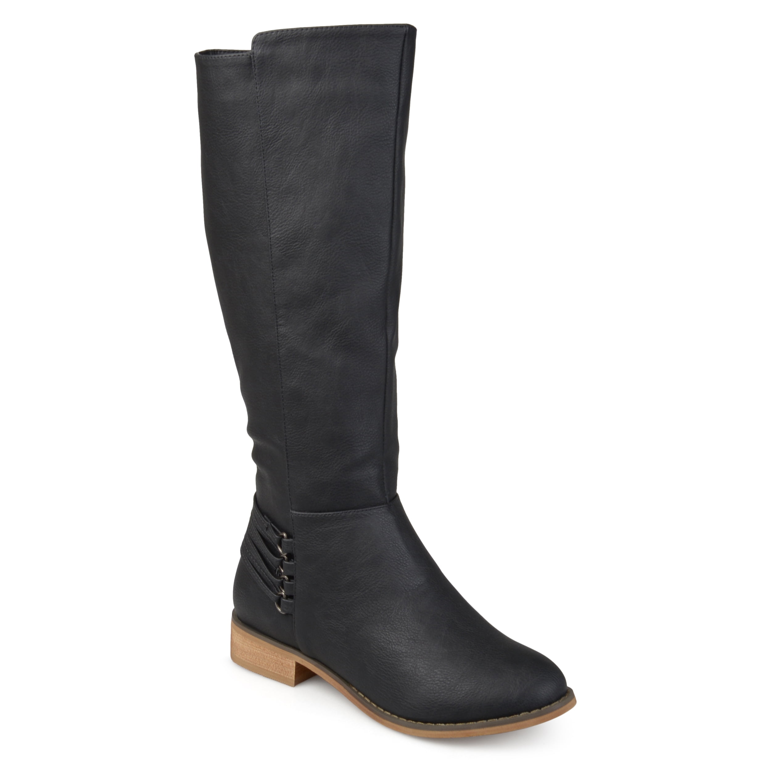 Brinley Co. - Women's Wide Calf D-ring Strap Distressed Faux Leather Riding Boots - Walmart.com