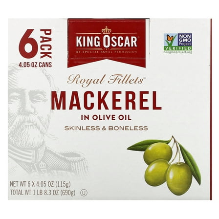 King Oscar Wild Caught Skinless & Boneless Mackerel in Olive Oil 6 - 4.05 oz Cans
