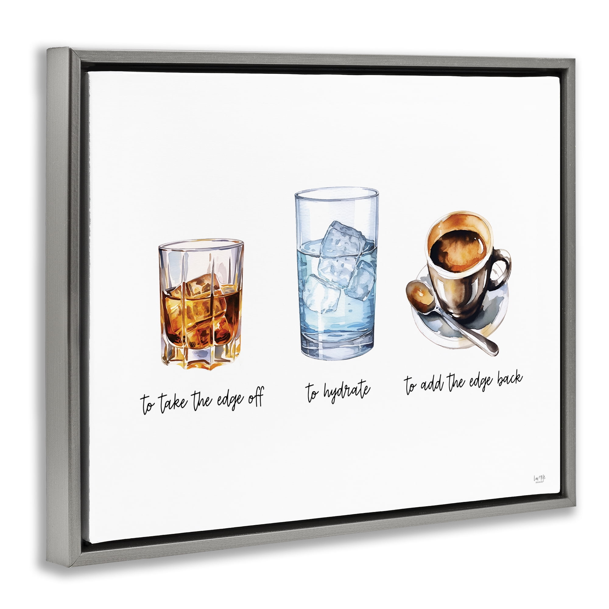 Stupell Industries Funny Whiskey & Coffee Food & Beverage Painting Gray Floater Framed Canvas Art Print Wall Art, 31 x 25