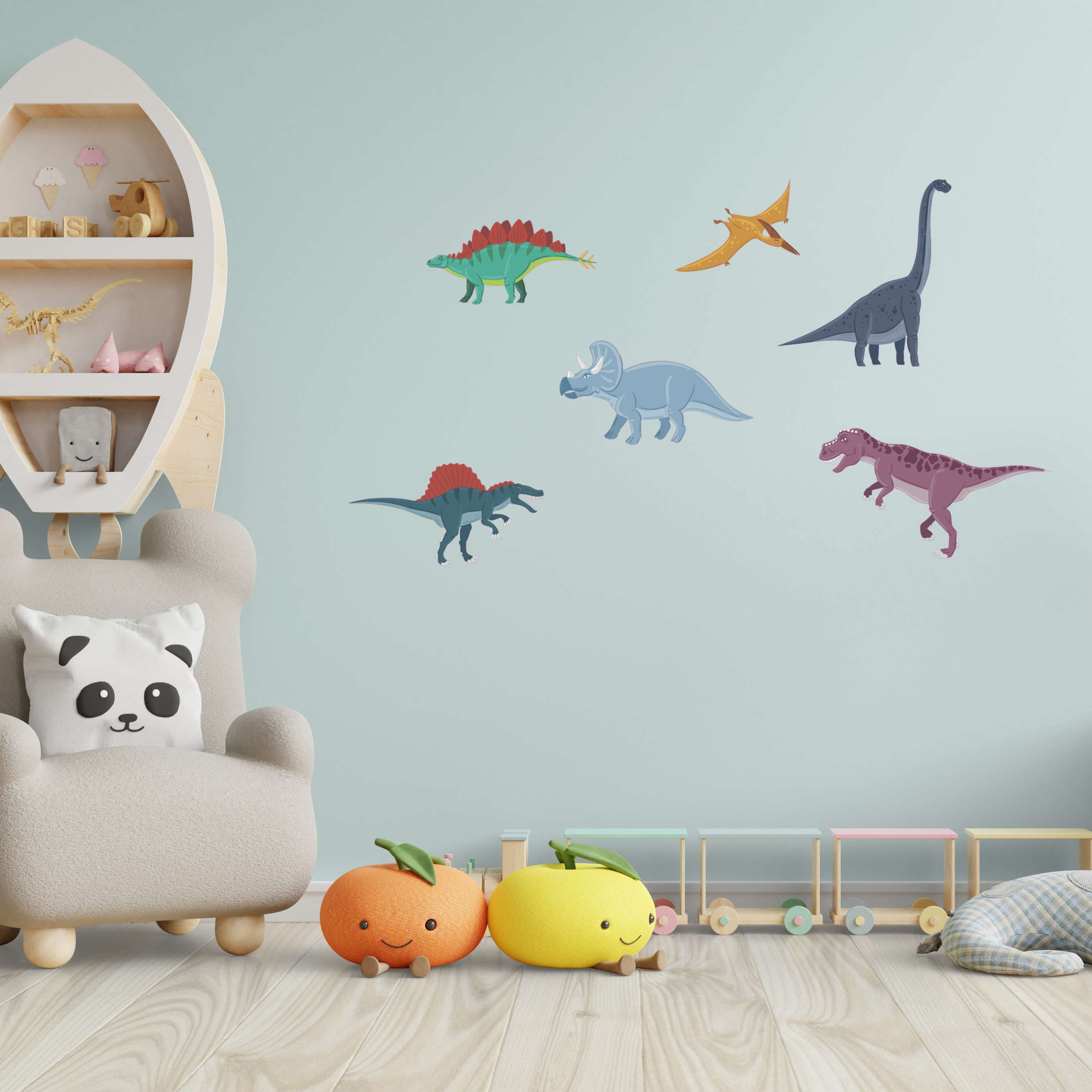 Dinosaur Collection Artwork Vinyl Wall Decal - T-rex, Long Neck, Triceratops and Pterodactyl Dinos from Jurassic Park for Kid's Room Wall Decoration 36" x 22"