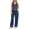 thumbnail image 1 of Conjunto de 2 piezas de chaleco de mezclilla y jeans de mujer INSPIRE CHIC XL azul oscuro, 1 of 5