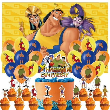 32 Pcs For The Emperor's New Groove Theme Birthday Party Supplies Party Favor Set,With 5*3ft Birthday Backdrop Decorations,18 Balloons,13 Cupcake Toppers,All-in-One Party Supply Set