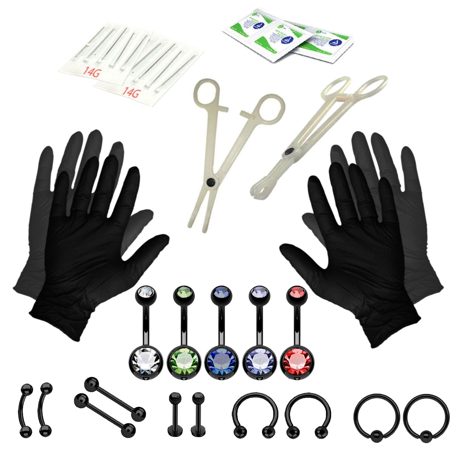 BodyJ4You BodyJ4You 35PC Professional Piercing Kit Steel Black 14G