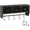 thumbnail image 4 of Wall Mounted Storage Rack - Blackwashed Solid Pine Wood - 24 Inch - Upper Shelf - 5 Hooks - Wire Baskets - for Entryway, Kitchen, Bathroom, 4 of 18