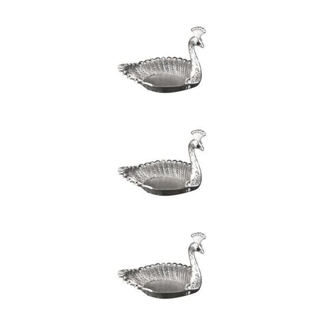 Becaristey Stylish Metal Serving Tray Peacock Fruit Plate Table Centerpiece Home Decor Silver 11x16.8cm 3Set