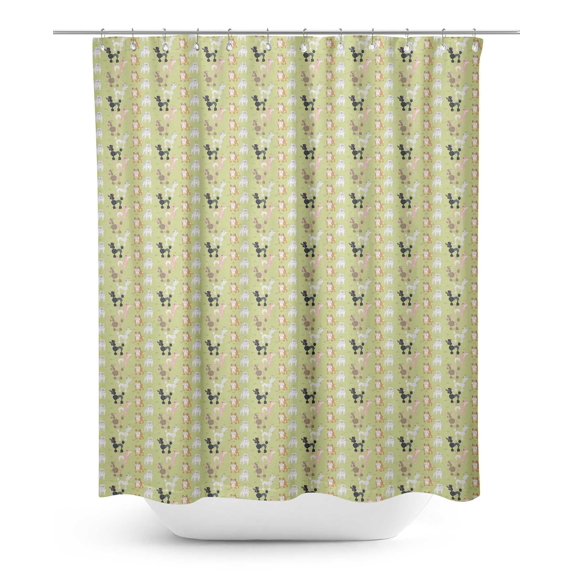 S4Sassy Beige Bull & Poodle Dog Decorative Waterproof Printed Shower Curtain Roller Hooks Drapes-60 x 70 Inch