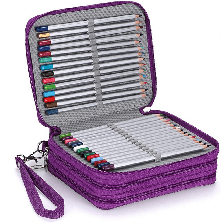 BTSKY® Portable Canvas Zippered Colored Pencil Case-Super Large Capacity 72  Slot Pencil Bag Pouch for Watercolor Pencils(Black)