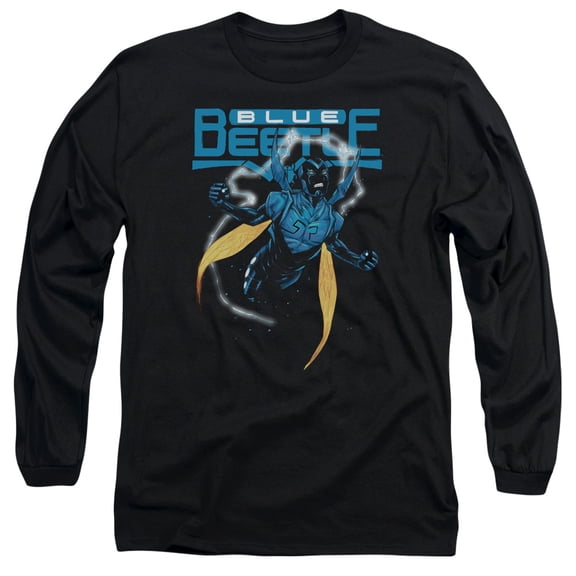 JLA Justice League Blue Beetle Long Sleeve Adult 18/1 T-Shirt Black