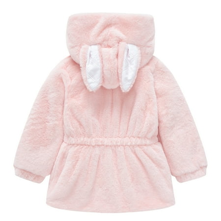

QIPOPIQ Girls Clothes Clearance Toddler Baby Girls Solid Color Plush Cute Rabbit Ears Winter Hoodie Thick Coat