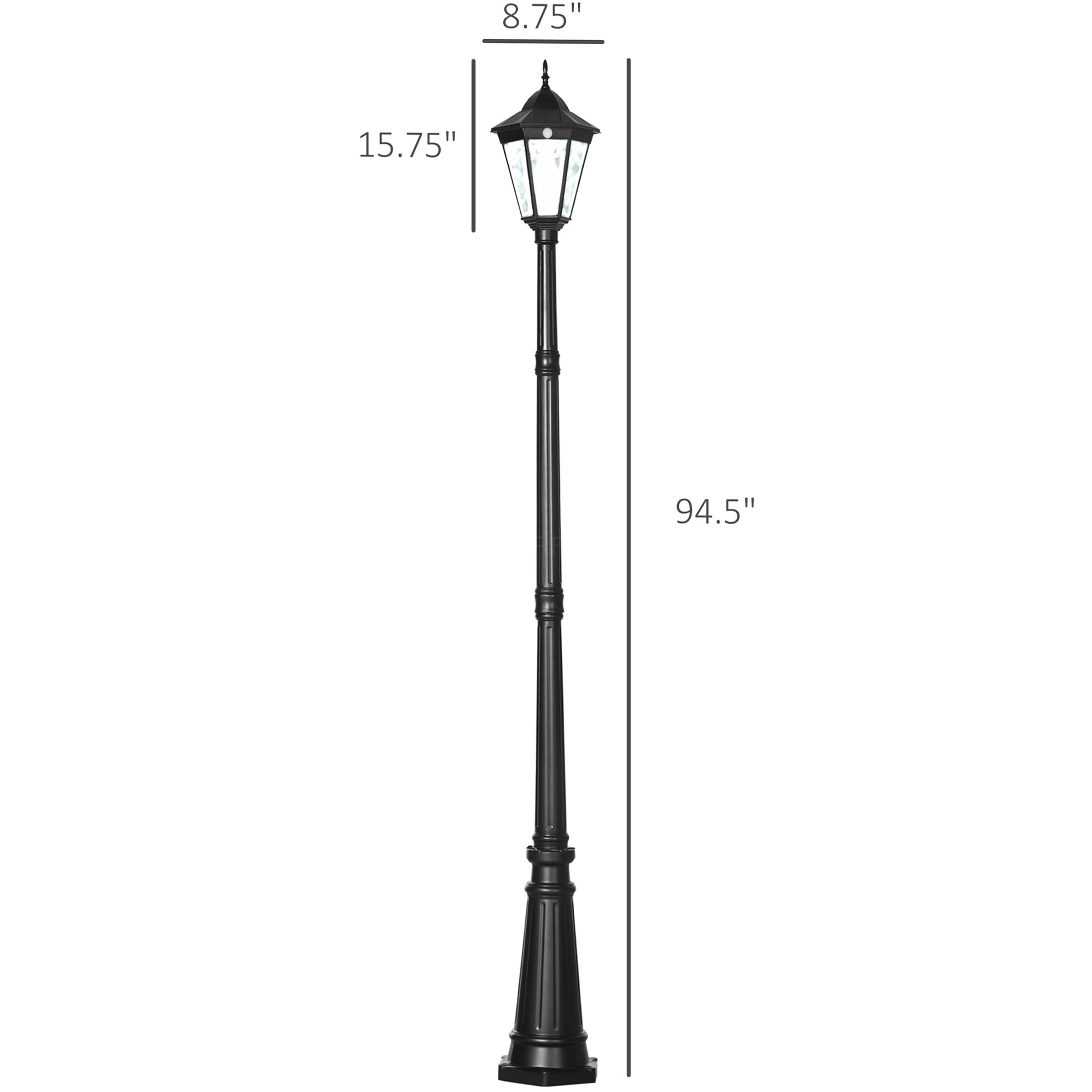 JERFIT Solar Powered Lamp Post Light with Motion Sensor, Dusk to Dawn Outdoor Street Light for Garden Lawn Pathway Driveway, Weatherproof Aluminum, Black