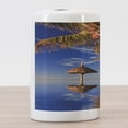 thumbnail image 3 of Nature Ceramic Toothbrush Holder, Tropic Palm Trees in Ocean Exotic Skyline Summer Paradise Mauritius Honeymoon Theme, Versatile Countertop for Bathroom, 4.5" X 2.7", Blue Brown, by Ambesonne, 3 of 4
