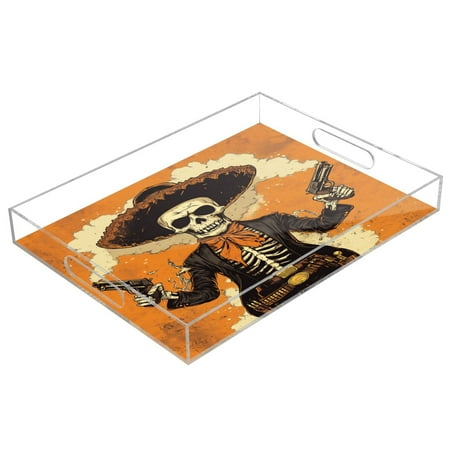 

WOBOGO Cowboy Skull Acrylic Serving Trays 15.7x11.8 Inch Spill Proof Clear Decorative Organizer with Handle