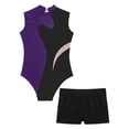thumbnail image 4 of DPOIS Gymnastic Leotards for Girls Sleeveless Unitard Tumbling Biketard Bodysuit Purple&Black Set 10, 4 of 5