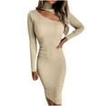 thumbnail image 1 of Pompotops Mode Femmes Aguichant Uni Manches Longues Ajusté Col Roulé Robe Ajourée, 1 of 7