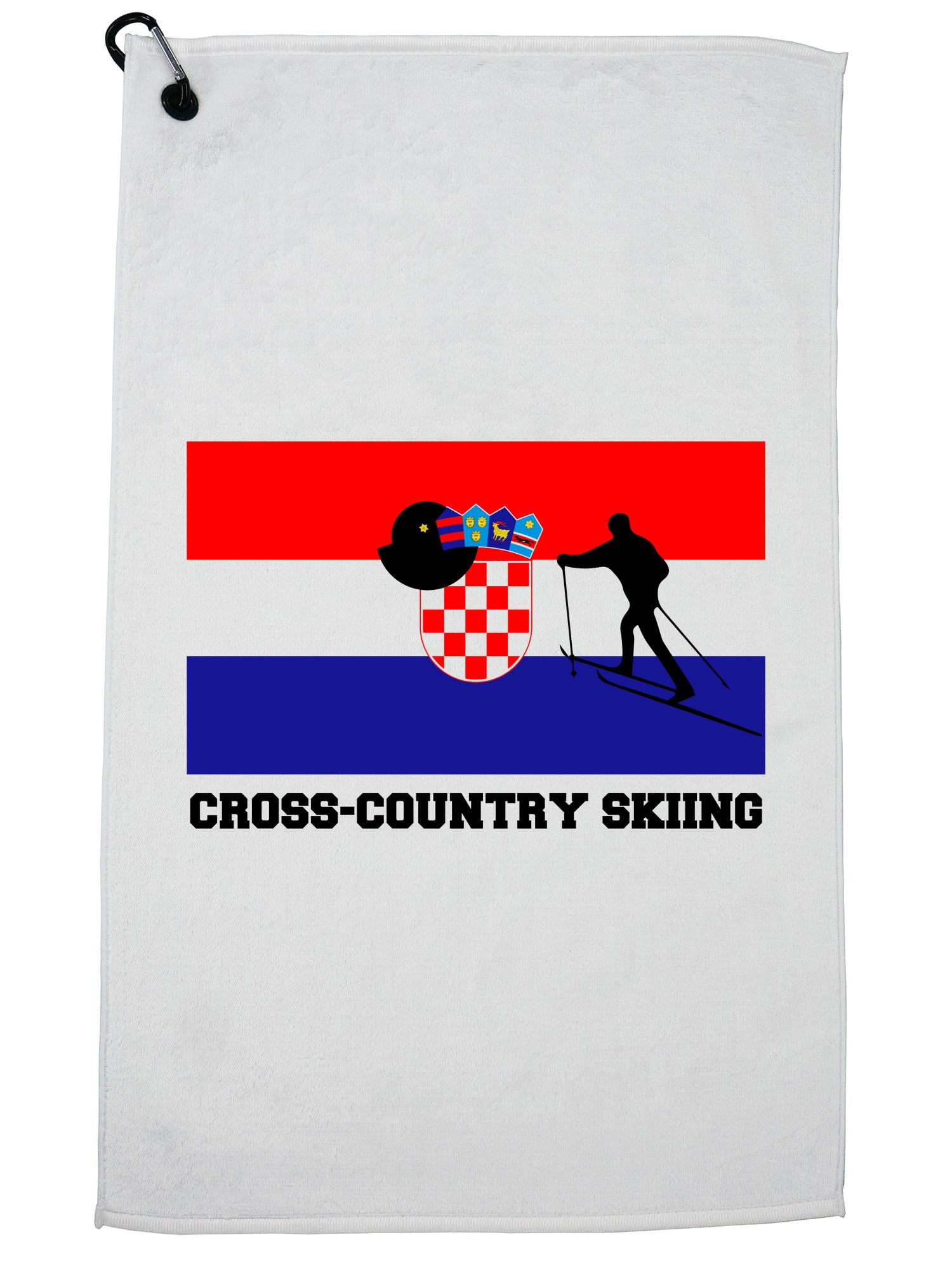 Croatia Olympic Cross-Country Skiing Flag Silhouette Golf Towel with Carabiner Clip by Hollywood Thread