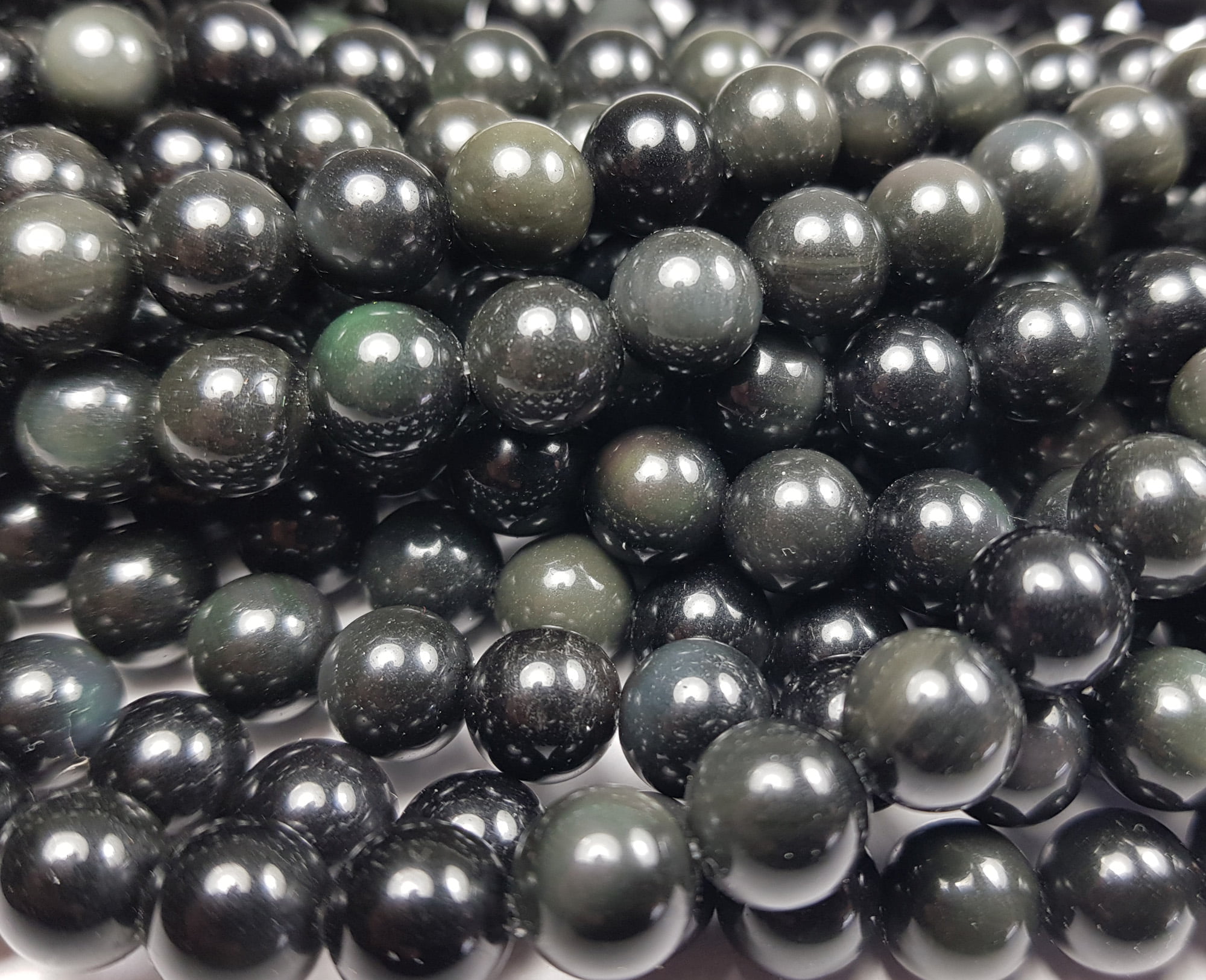 Natural Black Obsidian Rainbow Gemstone Round Beads Stretch Bracelet AAAA 