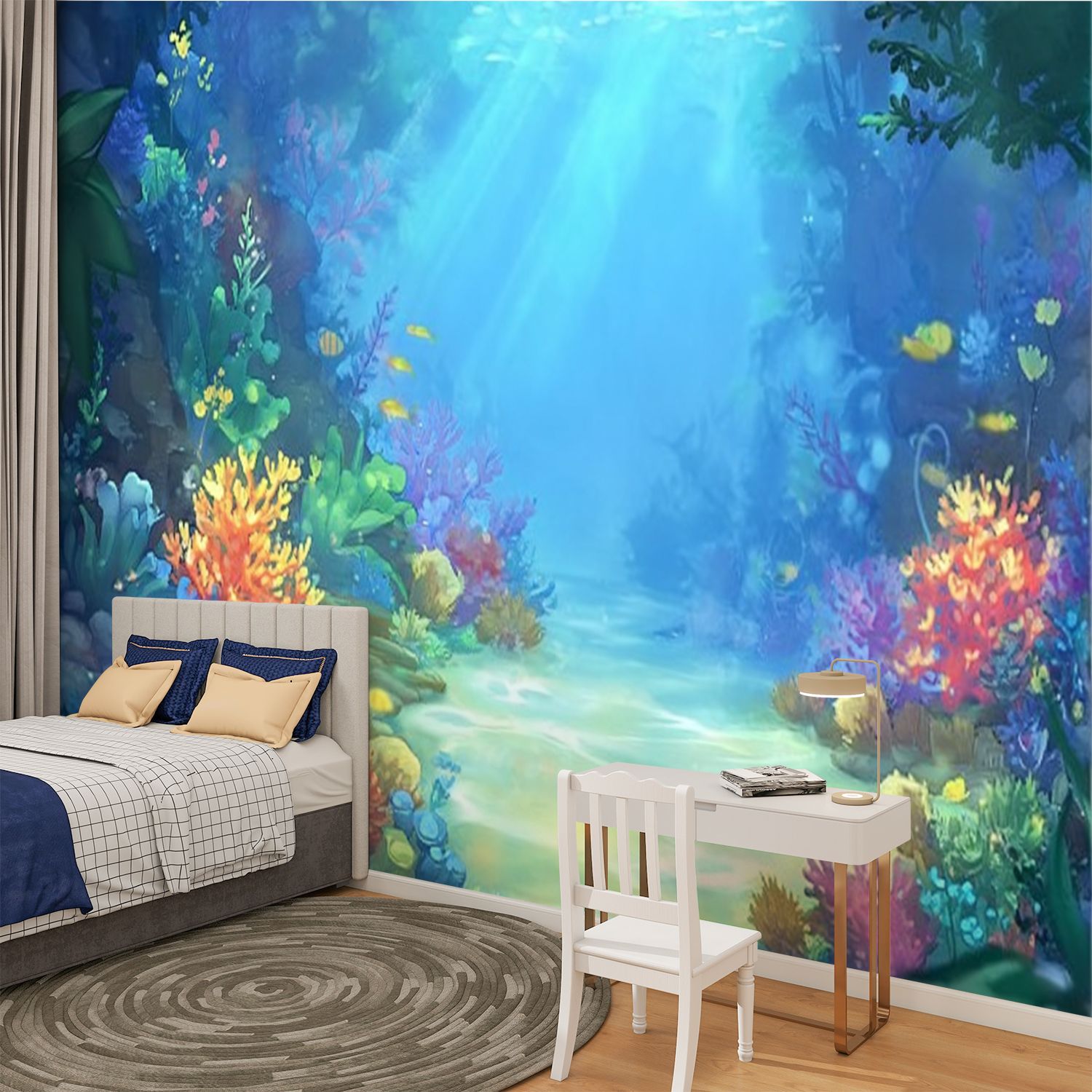 Peel and Stick Wallpaper Mysterious Peaceful Undersea World Video Games CG Modern Art Wall Mural Decor Self Adhesive and Removable 100in x 144in