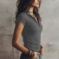 thumbnail image 4 of Women's Casual Fashion Zipper Collar Short Sleeve Top Gray 2XL, 4 of 5