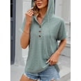 thumbnail image 3 of Cuteduck Women's Hooded V-Neck Short Sleeve T-Shirt, Summer Loose Fit Button Down Top S-XXL, 3 of 6