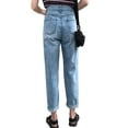 thumbnail image 4 of Women's High Waisted Ripped Knee Frayed Bottom Boyfriend Jeans, 4 of 6